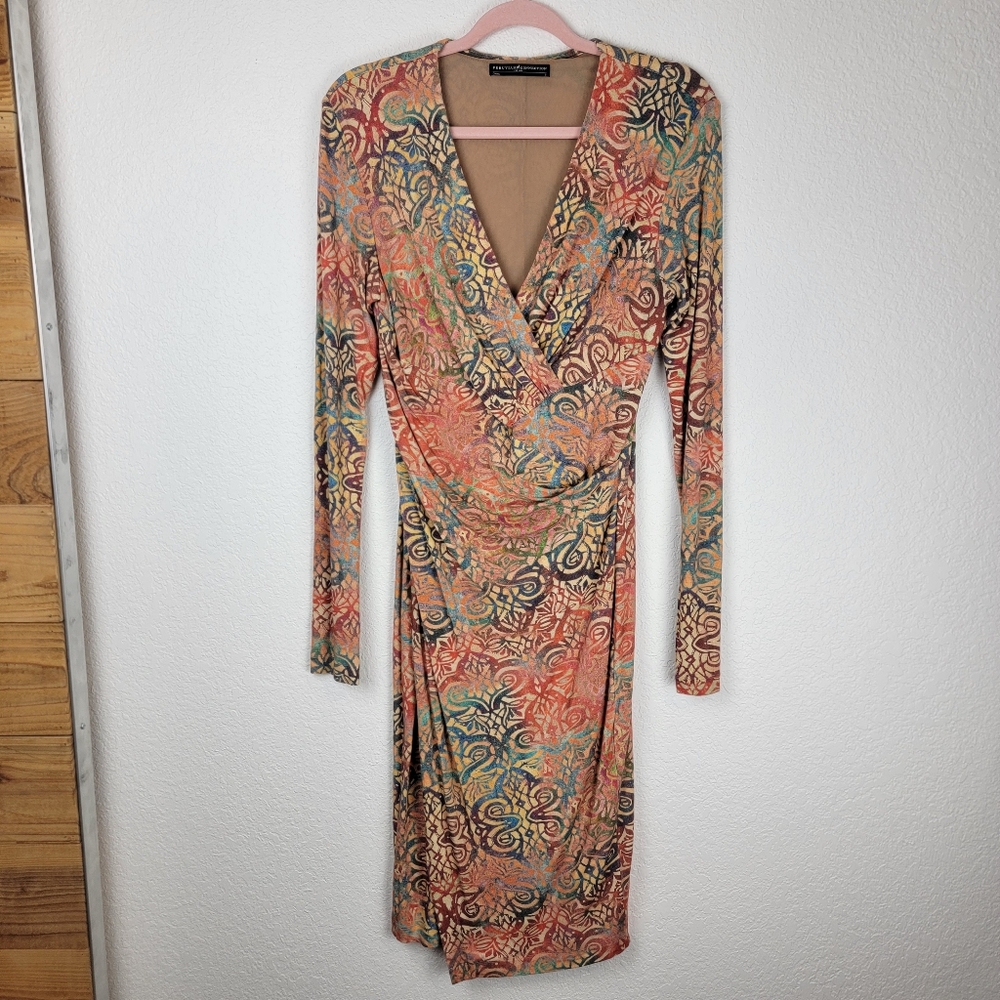 Peruvian Connection Safi Wrap Front Long Sleeve Dress Small - Picture 2 of 7